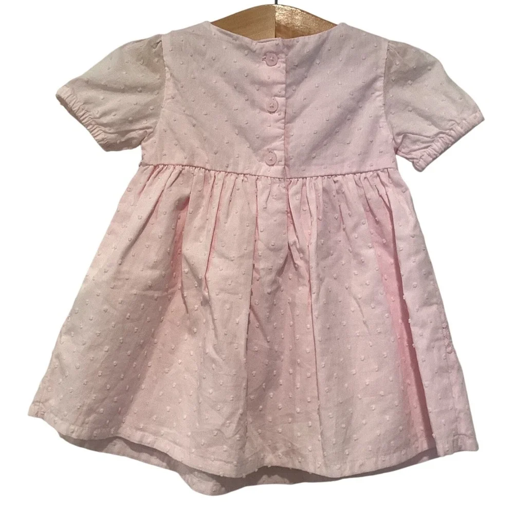 Baby B'gosh Girls Pink Swiss Dot Lace Trim Dress 6M Short Sleeve Cotton